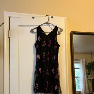 Magic Black Dress with Pink Floral Design